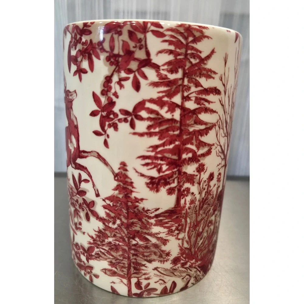 Pottery Barn Deer Woodland Scene Coffee Mug Stag Cabin Nature Lodge Decor Rare
